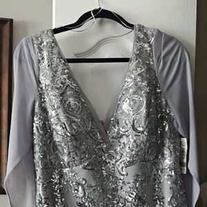 R&M Richards Gray Sequin Maxi Dress
